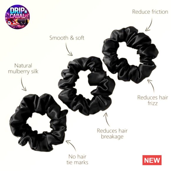 Silk Hair Scrunchies 3 Pack Gentle Elastic Ponytail Holders Elegant Minimal Chic main image 6